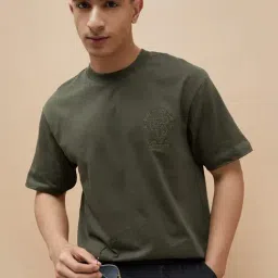 Smileyworld Green Cotton Relaxed Fit Printed T-Shirt-image-89