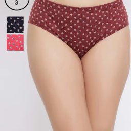 Clovia Maroon & Pink Cotton Printed Hipster Panties - Pack of 3-image-57
