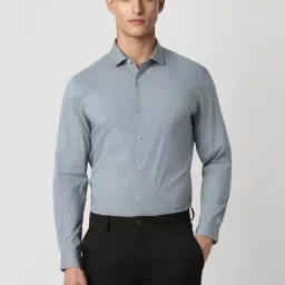 Peter England Grey Slim Fit Checks Shirt-image-3