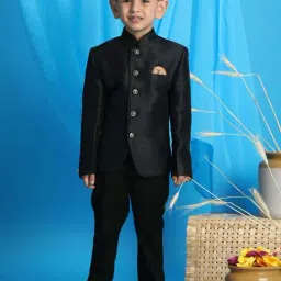 VASTRAMAY Boys Black Solid Full Sleeves Indowestern-image-55