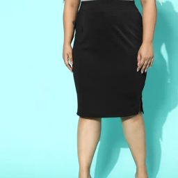 BUYNEWTREND Black Plus Size Pencil Skirt-image-58