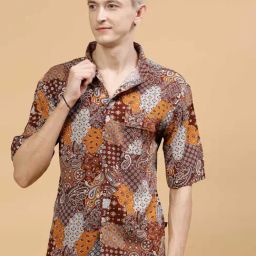 Rigo Men Brown Paisley Print Shirt-image-35