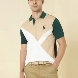 Allen Solly Beige Cotton Regular Fit Color-Block Polo T-Shirt-image-16
