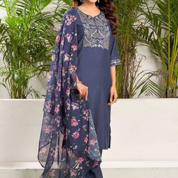 KALINI Women Ethnic Motifs Yoke Design Regular Sequinned Kurta with Trousers & With Dupatta-8