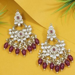 I Jewels Gold-Plated Contemporary Kundan & Pearl Studded Chandbalis-image-80