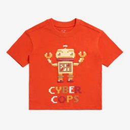 HOP Kids by Westside Orange Robot Embossed Cotton T-Shirt-12