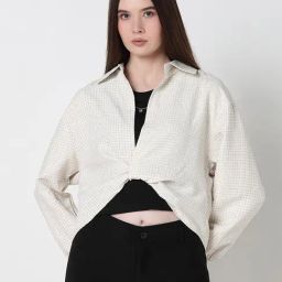 Showoff Beige Cotton Regular Fit Checked Top With Inner & Necklace-image-13