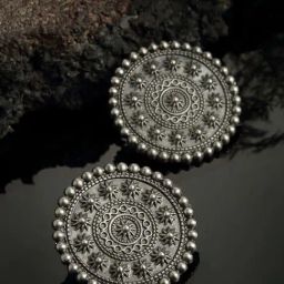 Panash Oxidized Silver-Toned Oversized Circular Stud Earrings-97