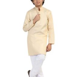 TAHVO Kids Beige & White Slim Fit Full Sleeves Kurta Set-picture-21