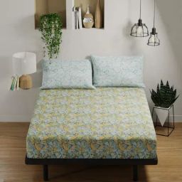 Bianca PLATINUM Floral Blue 144 TC Cotton Double Bedsheet with 2 Pillow Covers-image-33