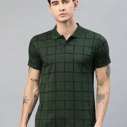 Kryptic Dark Green Regular Fit Check Cotton Polo T-Shirt-picture-13