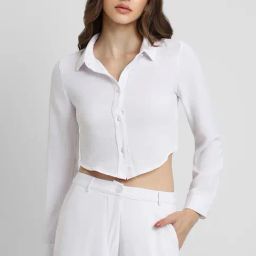 Forever 21 White Regular Fit Crop Shirt-image-80