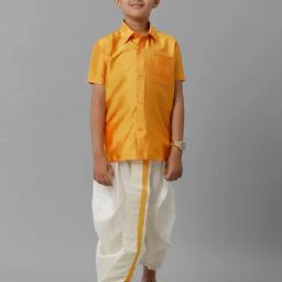 Ramraj Boys Yellow Cream Shirt & Dhoti Set-picture-46