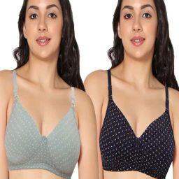 IN CARE Navy & Green Printed Non-Wired Full Coverage Push-Up Bra - Pack of 2-image-41