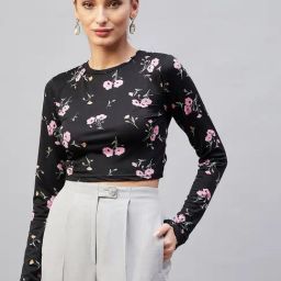 Marie Claire Black Floral Print Crop Top-image-73