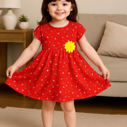 Kidbea Girls Floral Printed Organic Cotton Casual Fit and Flare Frock-55