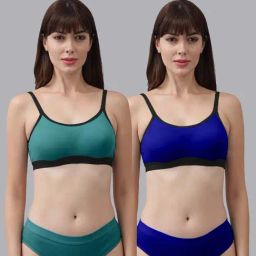 AROUSY Green & Blue Cotton Bra Panty Set - Pack Of 2-image-11