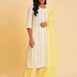 W Yellow Woven Pattern Dupatta-picture-30