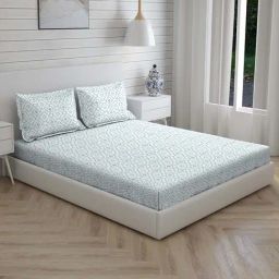 Boutique Living Iris Gaze Blue Cotton 160 TC King Size Bed Sheet with Pillow Cover-image-53
