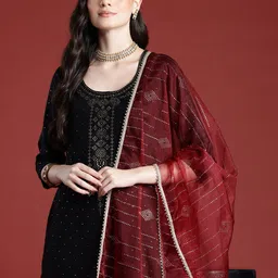 Anouk Mukaish Detailed Kurta with Trousers & Dupatta-13