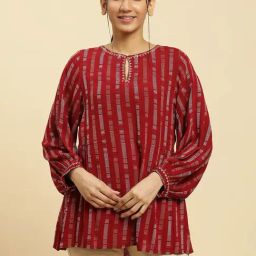 W Maroon Striped A Line Kurti-image-68