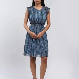 Label Ritu Kumar Navy Striped A Line Dress-picture-8
