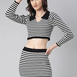 SHOWOFF White & Black Acrylic Striped Co-ord Set-picture-23