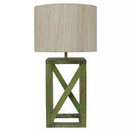 Tucasa SHS-136 Mango Wood Cotton B-22 Table Lamp 22 Inch (Green and Beige)-47