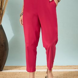DIVASTRI Women Regular Fit Mid-Rise Pure Cotton Trousers-image-61