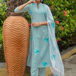 KALINI Floral Printed Straight Kurta with Trousers & Dupatta-55