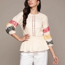 Label Ritu Kumar Ecru Embroidered Peplum Top-picture-16