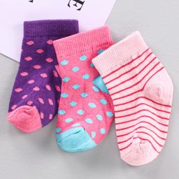Cute Walk by Babyhug Cotton Knit Regular Length Antibacterial Socks Multi Design Pack Of 3 - Multicolour-image-50