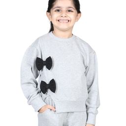 Aww Hunnie Full Sleeves Bow Applique Detail Sweatshirt  - Grey-image-97