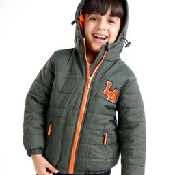 Babyhug Full Sleeves Padded & Hooded Jacket With Text Embroidery- Olive-image-70