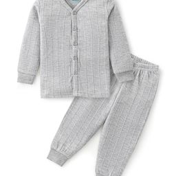 Babyhug Thermal Full Sleeves Solid Vest & Pajama Set - Light Grey-image-74