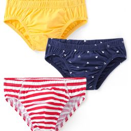 Honeyhap Premium Cotton Super Soft Stretchable Briefs with Silvadur Finish Pack of 3 - Fressia Navy Peony & High Risk Red-18
