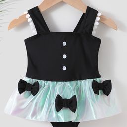Babyhug Sleeveless Frock Swimsuit Bow Appliques -Black-image-79