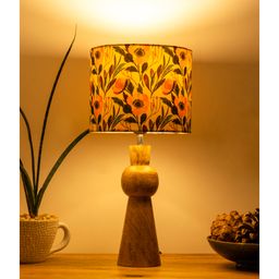 Green Girgit Wooden Skirt Lamp with Multicolor Pink Flowers Shade-image-33