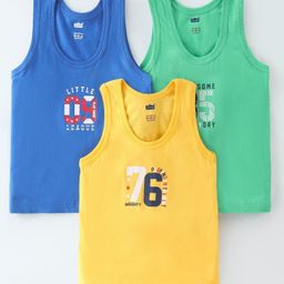 Simply Cotton Interlock Knit Sleeveless Vest Number Print Pack Of 3 - Yellow Green & Blue-74