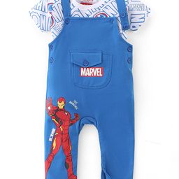 Babyhug Marvel Single Jersey Knit Dungaree with Half Sleeves T-Shirt Text & Avenger Print - Blue-picture-16