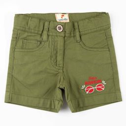 JusCubs  Hello Sunshine Text Embroidered Shorts - Olive Green-image-1