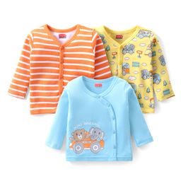Babyhug 100% Cotton Knit Full Sleeves Front Open Vest Animal Print Pack of 3 - Orange Blue & Yellow-picture-27