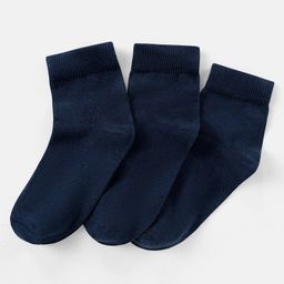 Pine Kids Knit Antimicrobial Ankle Length Solid Colour Socks Pack of 3 - Navy-image-17