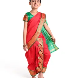 Bhartiya Paridhan Silk Nauvari Saree with Half Sleeves Zari Blouse - Red-picture-39