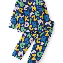 Babyhug Cotton Knit Full Sleeves Night Suit With Alphabets Print - Navy-image-9