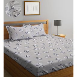 Klotthe Multi Floral 300 TC Cotton Blend Fitted Double Bedsheet with 2 Pillow Covers-image-82