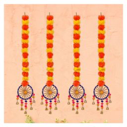 eCraftIndia 4Pcs Orange-Color & Yellow Flowers Hangings with Bangles Ringing Bells-picture-3