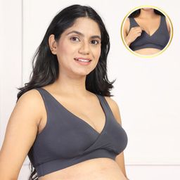Zelena Women 95% Modal & 5% Ealstane Maternity Feeding Bra With Padding - Grey-image-57
