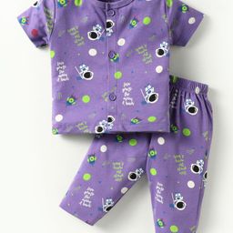 Child World Interlock Knit Half Sleeves Co-ords Night Suit With Space Theme Print - Mauve-image-71
