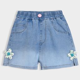 Mi Arcus Denim Floral Applique Detailed Washed Shorts - Blue-image-35